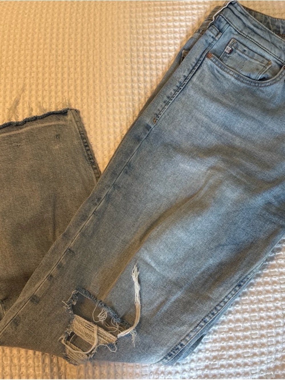 Dear John Light Blue Straight Jeans with Knee Distress